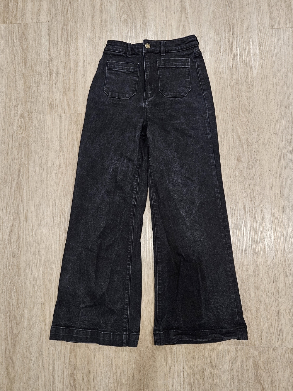 Rolla's Sailor High Rise Wide Leg Jeans Washed Black Patch Pocket Size: 25